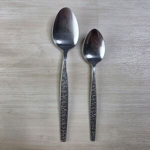 Vintage Granada Rose Flatware‎ Lot of 2 Spoons Japan Stainless 1 Small 1 Large